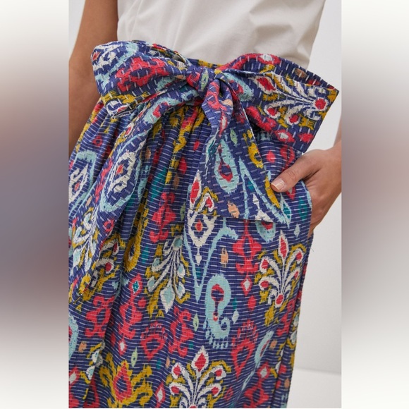 Anthropologie Edith Midi Skirt Blue Red Yellow Paisley Print Women’s Large - Picture 4 of 14